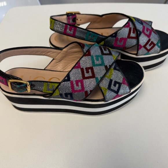 Gucci Slingback Rainbow Monogram Platform Sandals Size 37 - Picture 5 of 6